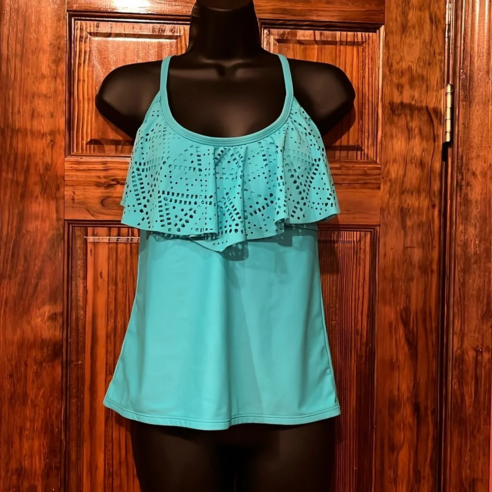 Aqua Macrame Racer Back Tankini Top - Picture 1 of 8